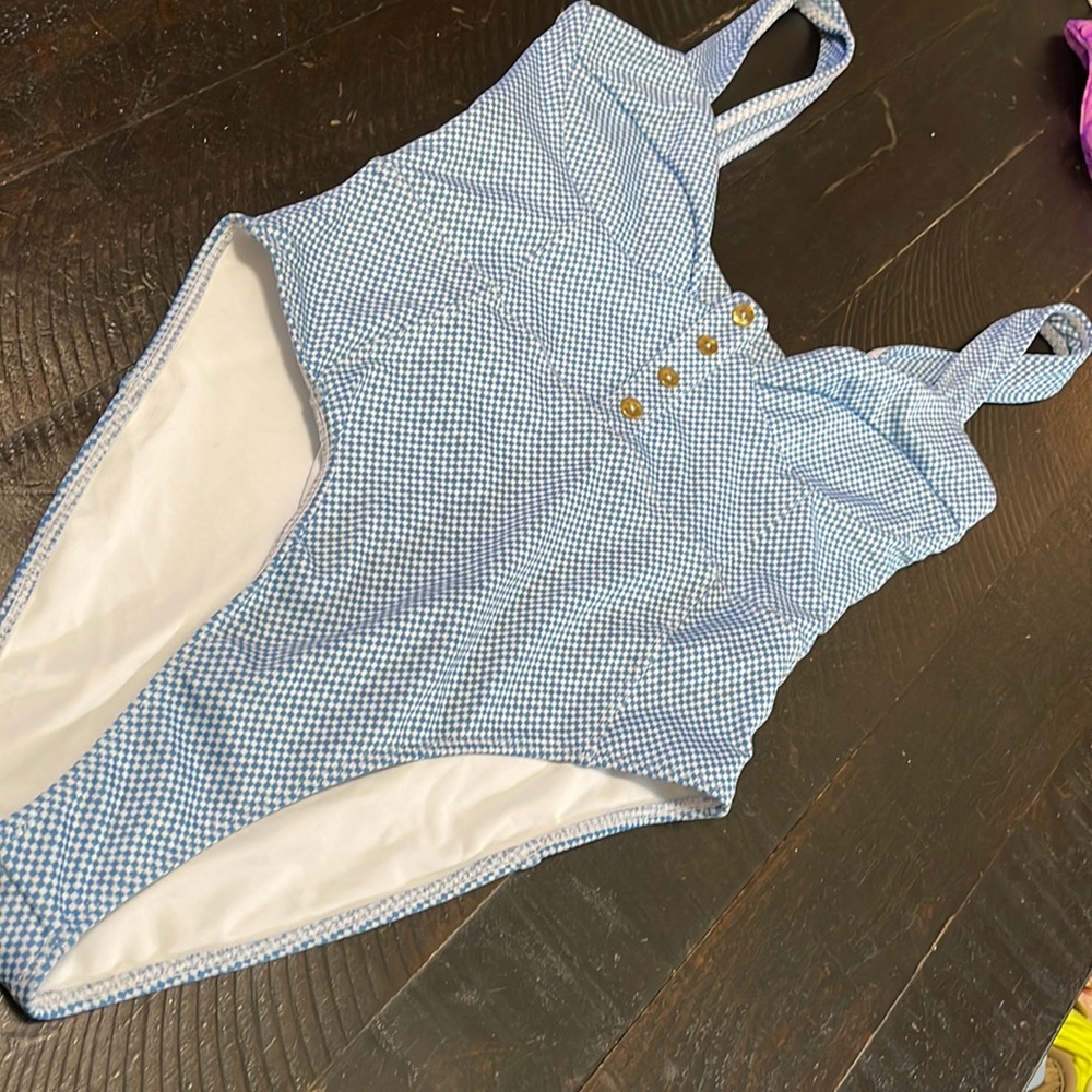 Tularosa Blue Gingham One Piece Swimsuit